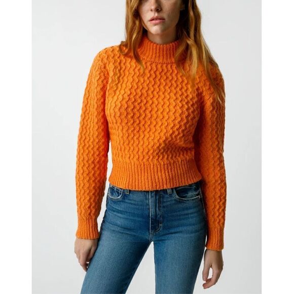 NEW AMO Helen Alpaca Wool Blend Cable Knit Pullover Sweater Orange